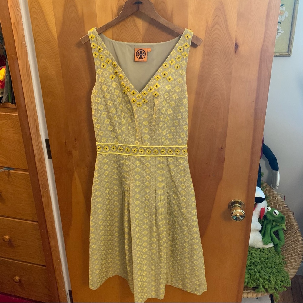 Tory Burch beaded embroidered yellow dress